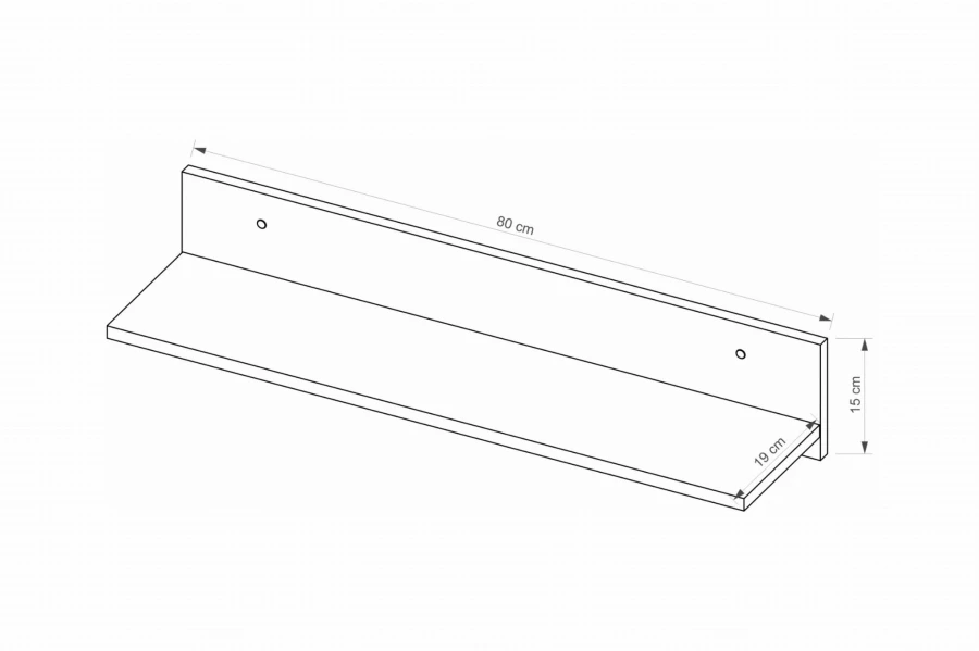 Technische Skizze mit Maßen für ein 80 cm breites Wandregal.