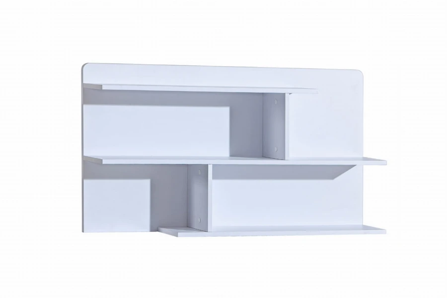Modernes weißes Wandregal mit asymmetrischen Fächern für das Wohnzimmer.