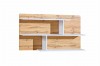Wandregal in Holz-Optik mit weißen Ablageflächen für eine moderne Inneneinrichtung.