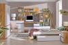 Jugendzimmer-Set in Eiche und Weiß mit Schreibtisch, Bett und Regalen – Modernes Wohndesign für Schüler.