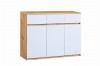 Sideboard in Eiche-Optik mit weißen Fronten, 3 Schubladen und 3 Türen im Scandic-Stil.