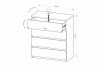 Technische Zeichnung Kommode Weiß mit 4 Schubfächern, Maße 80x94x40 cm und Traglast-Informationen.