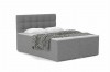 Dunkelgraues Polsterbett für das Schlafzimmer mit abgestepptem Betthaupt.