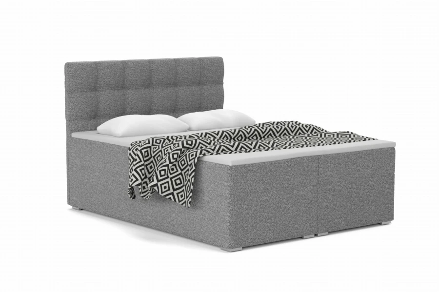 Dunkelgraues Polsterbett für das Schlafzimmer mit abgestepptem Betthaupt.