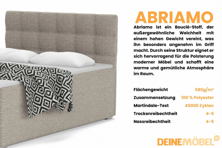 Informationen zum Abriamo Bouclé-Polsterstoff mit technischen Spezifikationen.