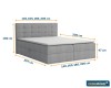 Grafik mit Maßen für graues Boxspringbett in verschiedenen Größen.