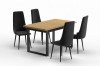 Essgruppe mit Holztisch und 4 schwarzen Stühlen, elegantes Design mit schwarzem Metallgestell.