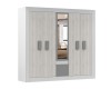 Großer Kleiderschrank in Weiß und Eiche-Optik mit Spiegel für das Schlafzimmer.