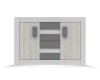 Frontansicht eines modernen Sideboards in Weiß und Grau mit Holztüren.