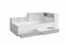 Modernes Funktionsbett Paxo in Weiß-Grau mit zwei geräumigen Schubladen für zusätzlichen Stauraum.
