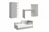 Möbelset bestehend aus Kleiderschrank, Schreibtisch und Funktionsbett in Grau und Weiß für das Kinderzimmer.