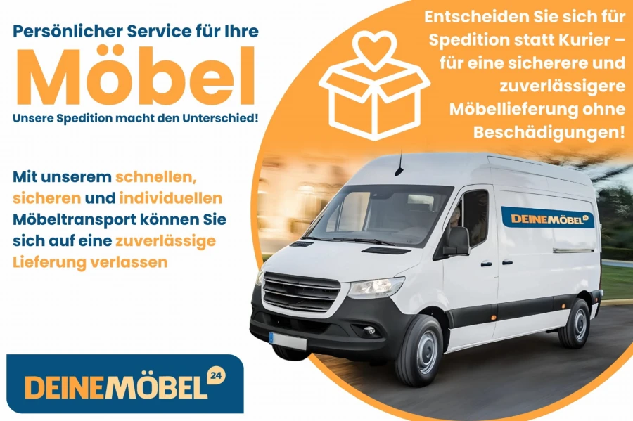 Sicherer Möbelversand mit Spedition von DEINEMÖBEL24 – zuverlässige Lieferung im weißen Transporter.
