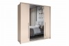 Moderner Kleiderschrank Sava in Beige mit zwei Spiegeltüren und schwarzen Griffen.