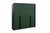 Dunkelgrüner Kleiderschrank 4-türig mit eleganten schwarzen Akzenten.
