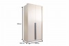 Beiger 2-türiger Kleiderschrank mit Maßen: Höhe 215 cm, Breite 105 cm, Tiefe 64,5 cm für die Raumplanung.