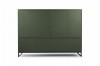 Modernes dunkelgrünes Highboard mit schwarzen Metallfüßen in der Frontansicht.