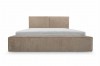 Modernes beige Polsterbett mit Matratze in Frontansicht.