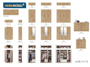 Schlafzimmer-Set SAM A Schlafzimmer Schrank SRL1 Kommode SRK1 Bett SR6 Nachttisch SR7, 5-tlg., Eiche Artisan Deine Möbel