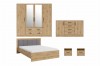 Modernes Schlafzimmer-Set in Eichenoptik mit Bett, Kleiderschrank, Kommode und zwei Nachttischen.