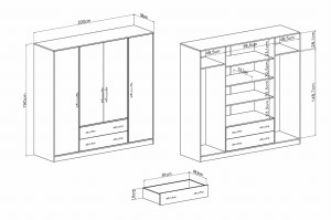 Schlafzimmer-Set SAM A Schlafzimmer Schrank SRL1 Kommode SRK1 Bett SR6 Nachttisch SR7, 5-tlg., Eiche Artisan Deine Möbel