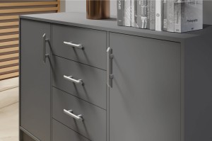 Schlafzimmer-Set SAM A Schlafzimmer Schrank SRL1 Kommode SRK1 Bett SR6 Nachttisch SR7, 5-tlg., Anthrazit Deine Möbel