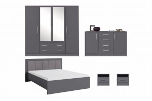 Schlafzimmer-Set SAM A Schlafzimmer Schrank SRL1 Kommode SRK1 Bett SR6 Nachttisch SR7, 5-tlg., Anthrazit Deine Möbel