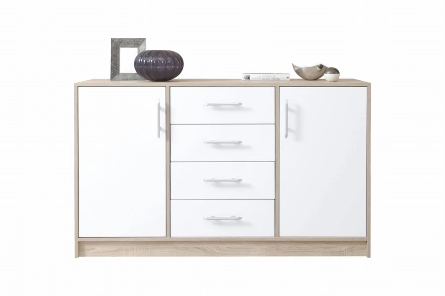 Modernes Sideboard in Eiche-Dekor und Weiß mit 2 Türen und 4 Schubladen