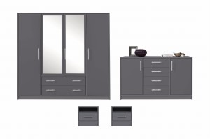 Schlafzimmer-Set SAM B Anthrazit Schlafzimmer (Schrank SRL1 Kommode SRK1 Nachttisch SR7, 4-tlg. Deine Möbel