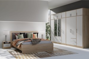 Schlafzimmer-Set SAM C Eiche Artisan Schlafzimmer Flur Kleiderschrank SRL2 3-türig 150 cm mit Spiegel Kommode SRK2 Deine Möbel