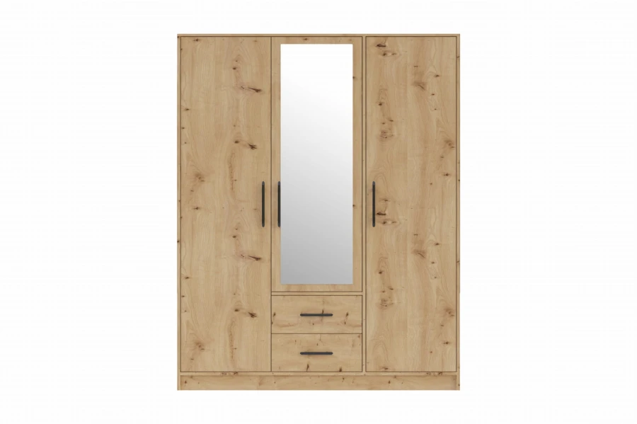 Kleiderschrank Artisan Eiche Nachbildung mit Spiegel und 2 Schubladen, 3-türig