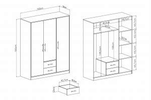 Schlafzimmer-Set SAM C Anthrazit Schlafzimmer Flur Kleiderschrank SRL2 3-türig 150 cm mit Spiegel Kommode SRK2 Deine Möbel