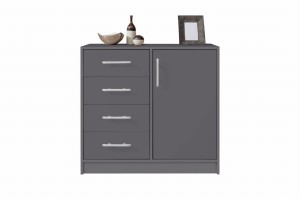 Schlafzimmer-Set SAM C Anthrazit Schlafzimmer Flur Kleiderschrank SRL2 3-türig 150 cm mit Spiegel Kommode SRK2 Deine Möbel
