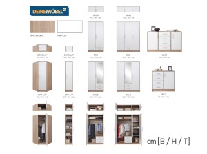 Schlafzimmer-Set SAM C Eiche Sonoma / Weiß Matt Schlafzimmer Flur Kleiderschrank SRL2 3-türig 150 cm mit Spiegel Kommode SRK2 Deine Möbel