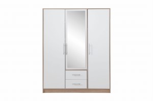 Schlafzimmer-Set SAM C Eiche Sonoma / Weiß Matt Schlafzimmer Flur Kleiderschrank SRL2 3-türig 150 cm mit Spiegel Kommode SRK2 Deine Möbel