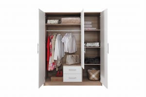 Schlafzimmer-Set SAM C Eiche Sonoma / Weiß Matt Schlafzimmer Flur Kleiderschrank SRL2 3-türig 150 cm mit Spiegel Kommode SRK2 Deine Möbel