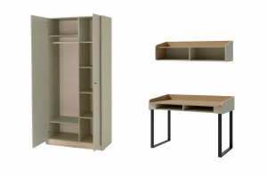 ALBI A Kinderzimmer-Set Jugendzimmer-Set Eukalyptus / Eiche Baltic Dune Kleiderschrank, Schreibtisch, Hängeregal Deine Möbel