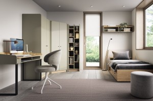 ALBI A Kinderzimmer-Set Jugendzimmer-Set Eukalyptus / Eiche Baltic Dune Kleiderschrank, Schreibtisch, Hängeregal Deine Möbel