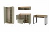 Möbelset bestehend aus Kleiderschrank, Kommode und Schreibtisch in Grau-Eiche.