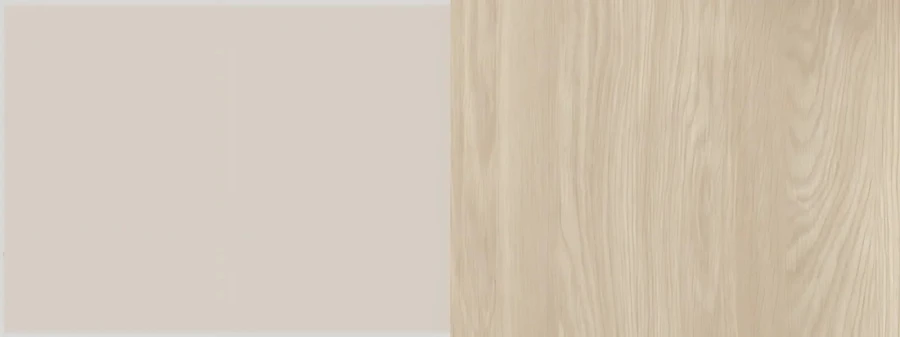 Farbmuster Kombination aus mattem Beige und heller Eiche Holzoptik.