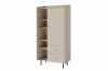 Kombischrank in Beige für Kinderzimmer mit seitlichem Regal und schwarzen Metallfüßen.