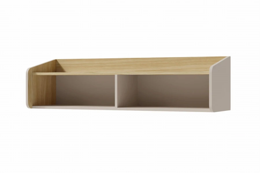 Modernes Wandregal Albi in Salbeigrün und Holzoptik mit zwei Fächern für das Kinderzimmer.