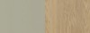 Nahaufnahme der Materialkombination aus Salbeigrün und hellem Eichenholz-Dekor.