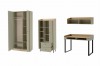 Einrichtungsbeispiel der Albi Serie mit offenem Schrank, Kommode, Schreibtisch und Regal.
