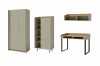 Modernes Kindermöbelset in Salbeigrün und Holzoptik bestehend aus Schrank, Regal, Schreibtisch und Wandboard.