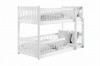 Modernes weißes Kinder-Etagenbett aus Massivholz mit Leiter und Sicherheitsgitter.