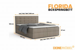 FLORIDA 200x200 Stoff Cosmic 03 Braun Boxspringbett mit Bettkasten Deine Möbel
