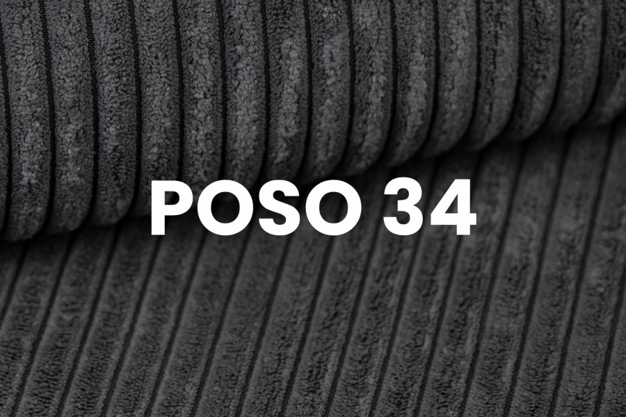 Textil-Nahaufnahme: Polsterstoff POSO 34 in Dunkelgrau mit Rippenstruktur.