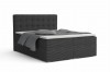 Modernes Boxspringbett in Dunkelgrau mit Cord-Bezug und gepolstertem Kopfteil.