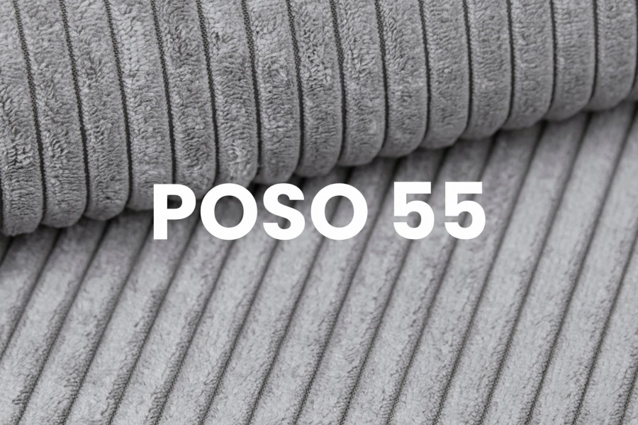 Hellgrauer Cord-Polsterstoff POSO 55 für Möbel, Nahaufnahme der Textur.