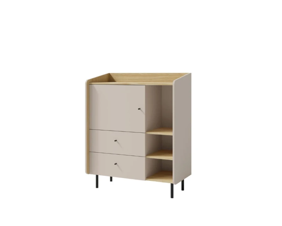 Moderne Kommode in Beige und Eiche-Optik mit praktischem Stauraum.